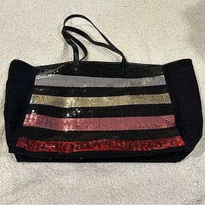 victoria’s secret striped sequin tote bag